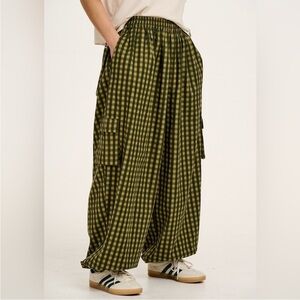 NWOT Lucy & Yak Rumi Wide Leg Trousers Green Gingham Size UK18 US14